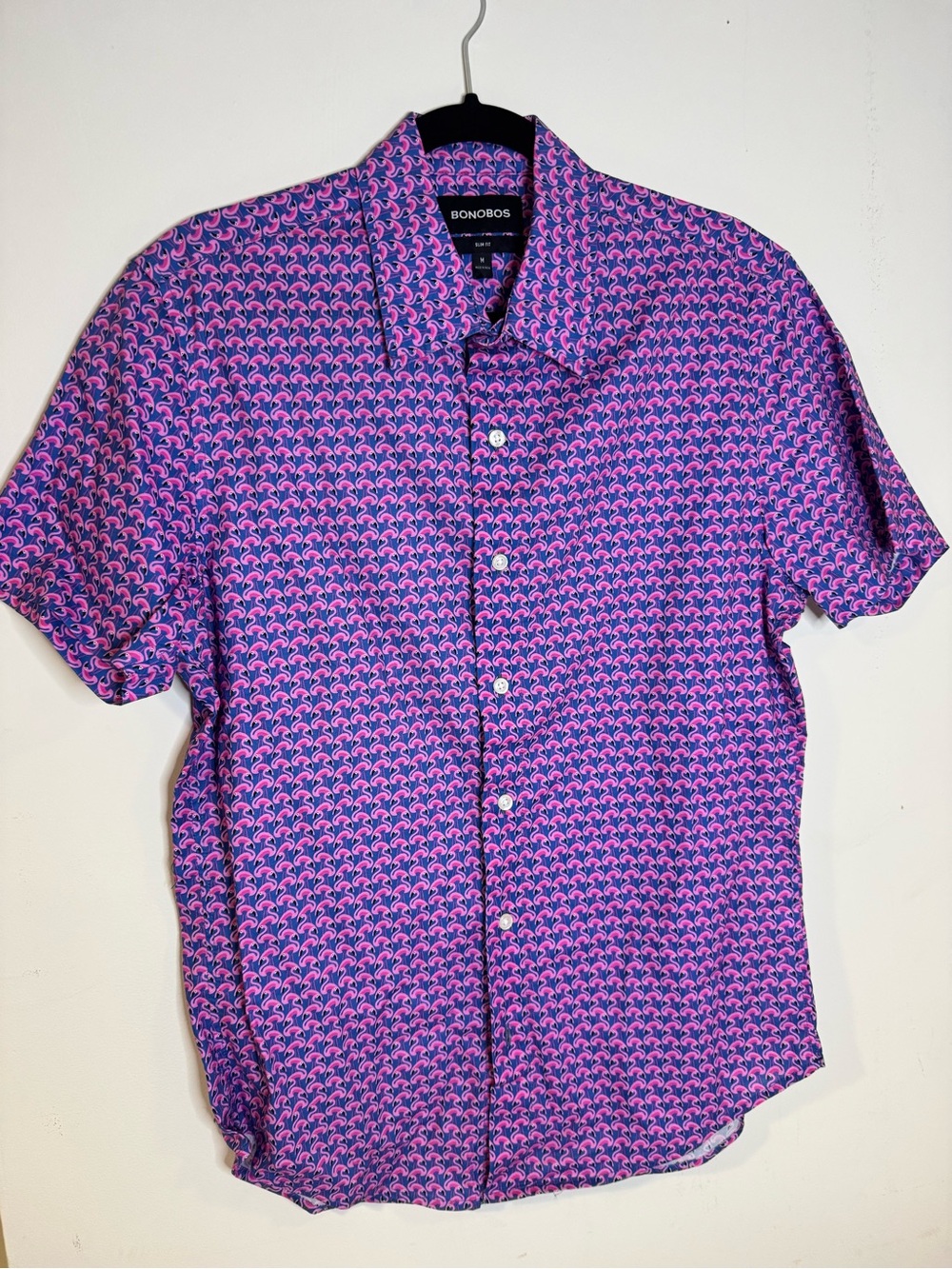 Bonobos Men’s M Slim Fit Pink Flamingo Riviera Short Sleeve Shirt
